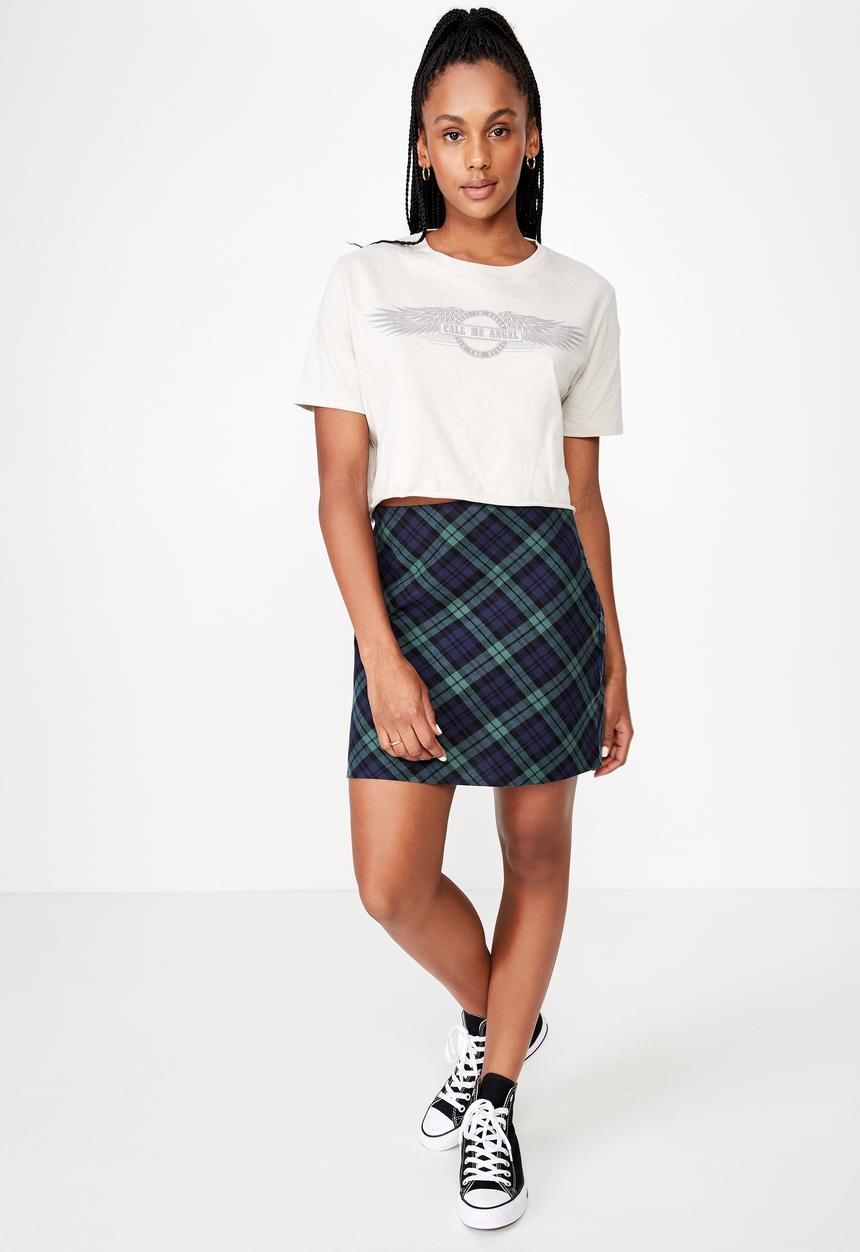 Factorie - A line check skirt - green & navy 