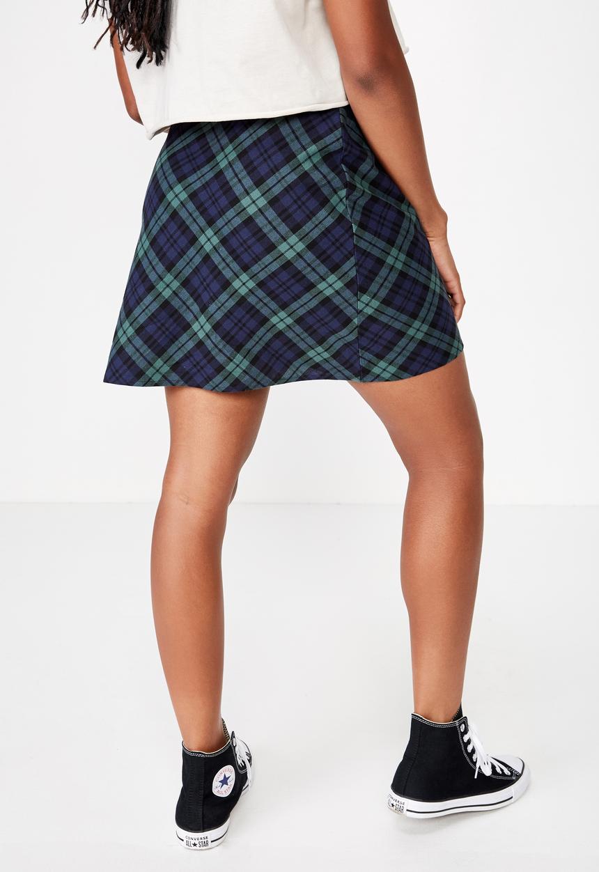 Factorie - A line check skirt - green & navy 