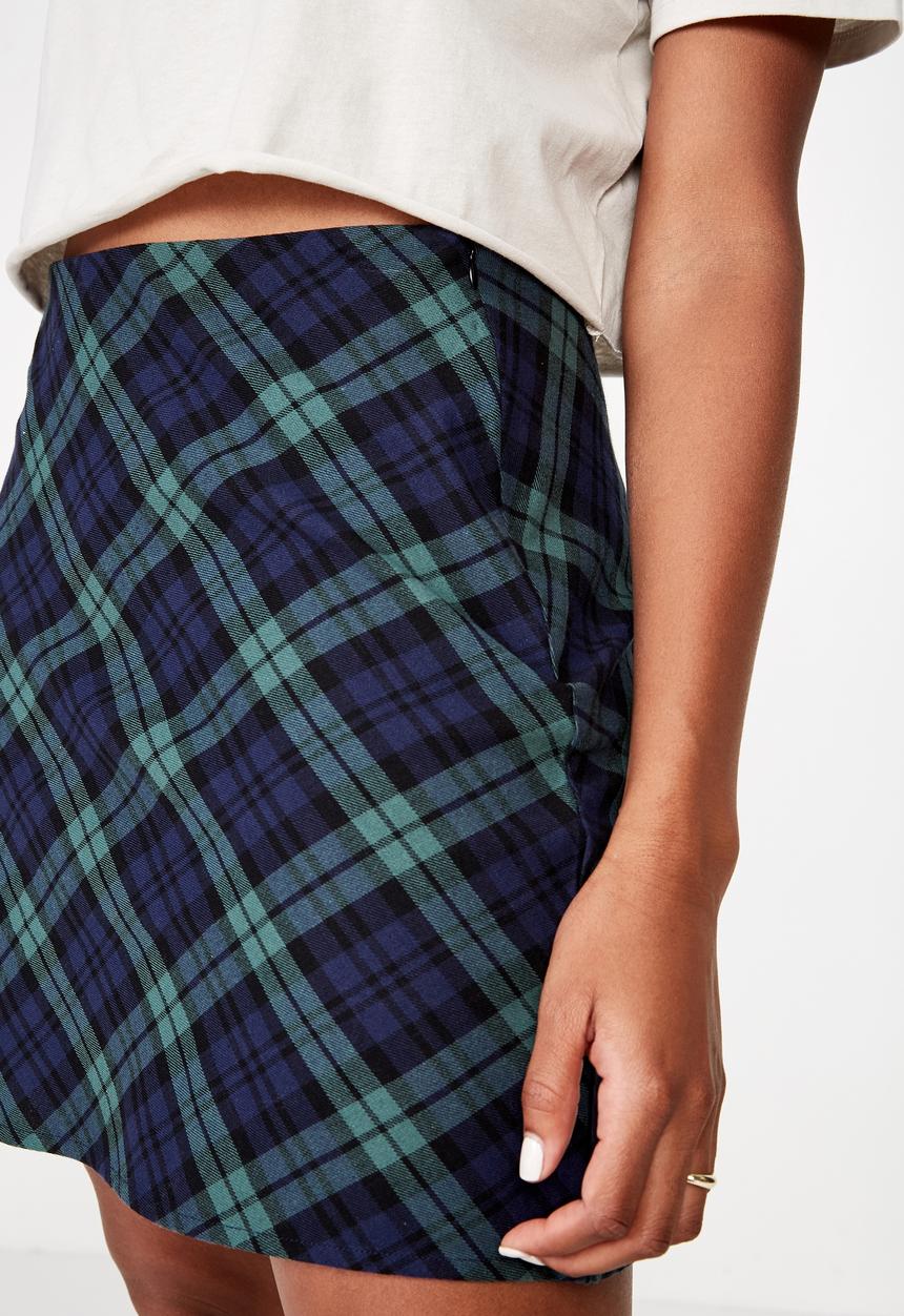 Factorie - A line check skirt - green & navy 