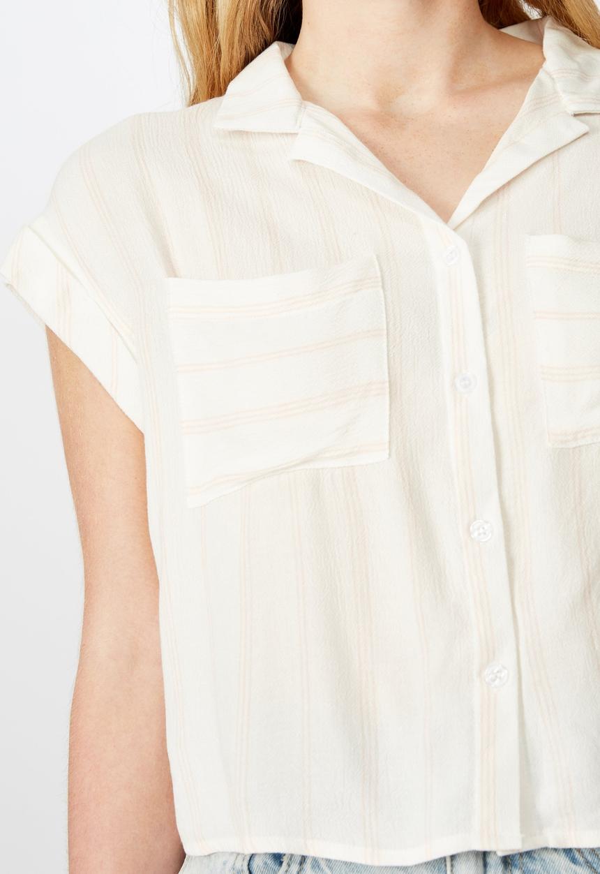 Cotton On - Emily chopped short sleeve shirt  - cream & pink