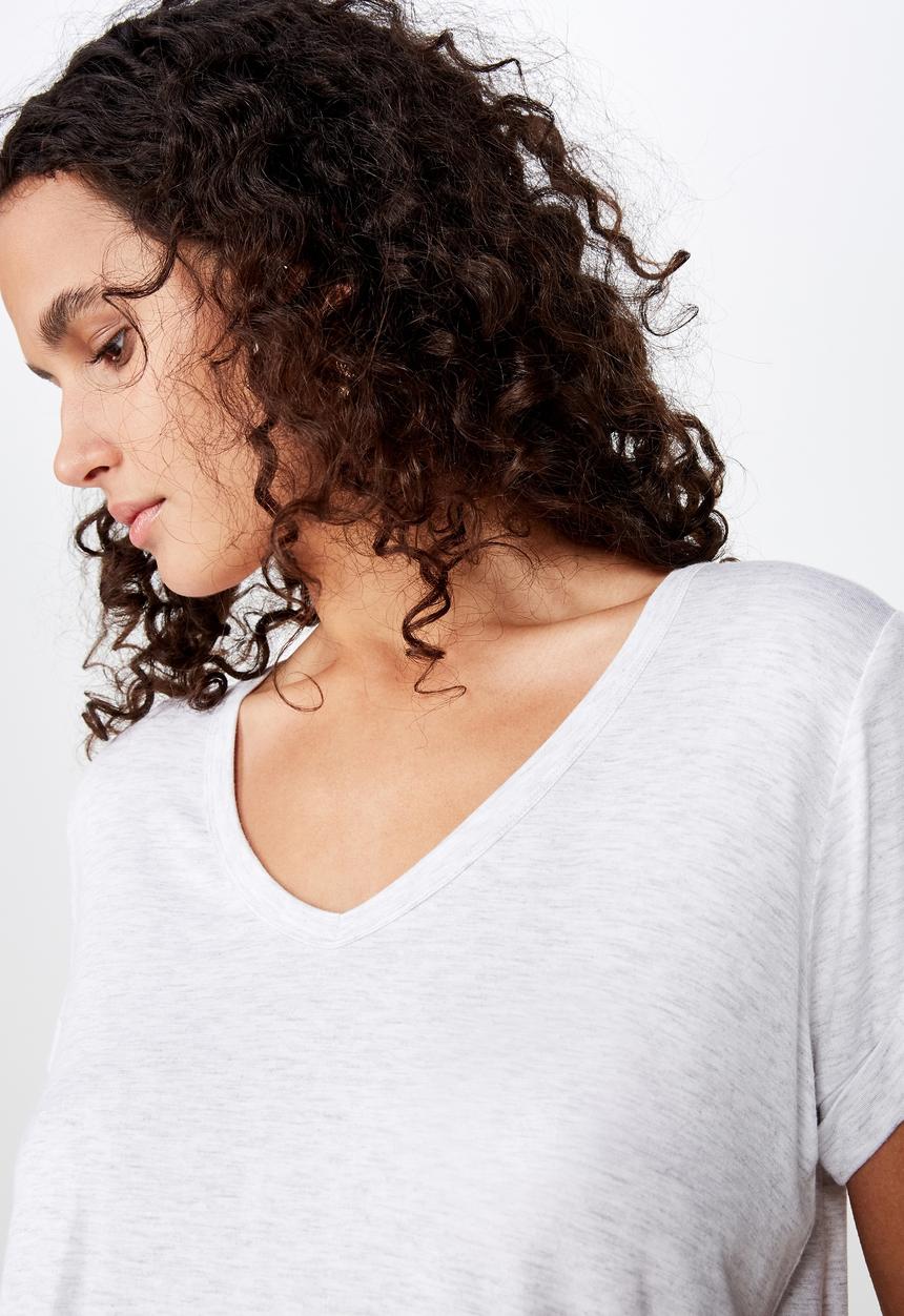 Cotton On - Karly short sleeve v neck top  - grey
