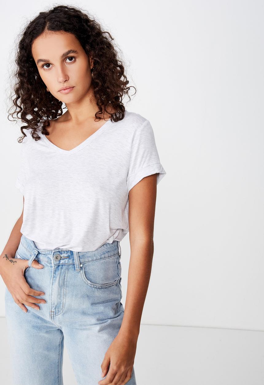 Cotton On - Karly short sleeve v neck top  - grey