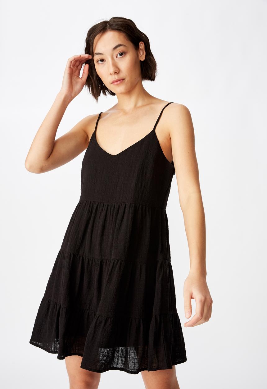 Factorie - Textured tiered dress  - black