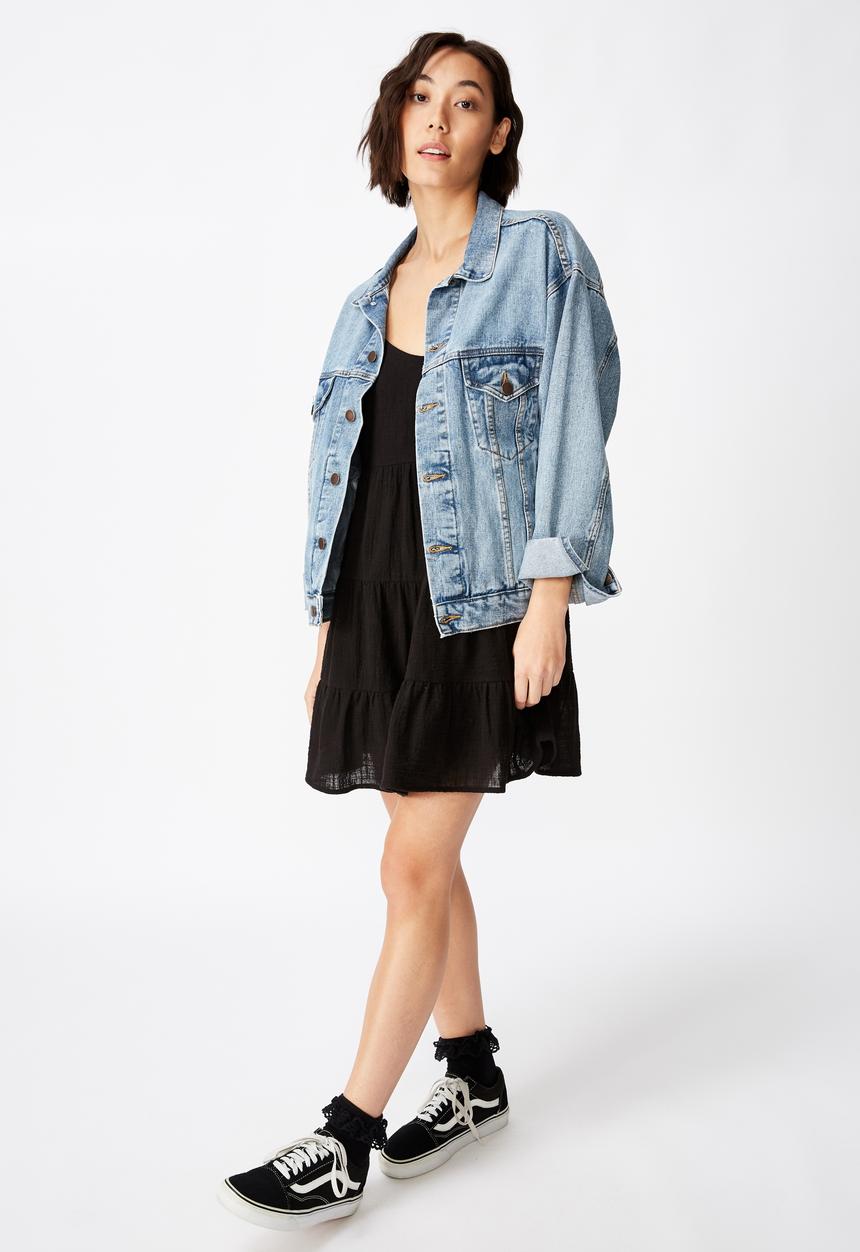 Factorie - Textured tiered dress  - black