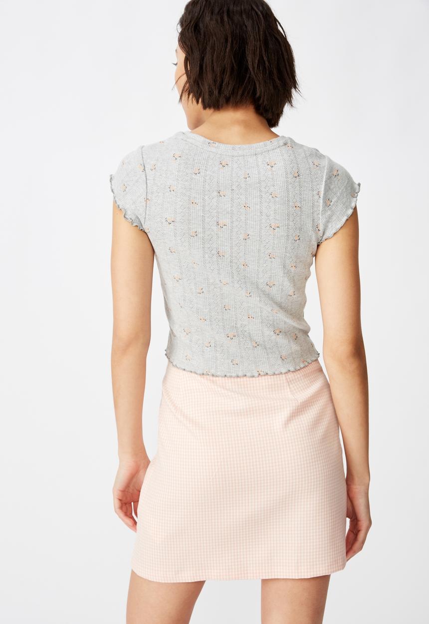 Factorie - Short sleeve pointelle top  - grey