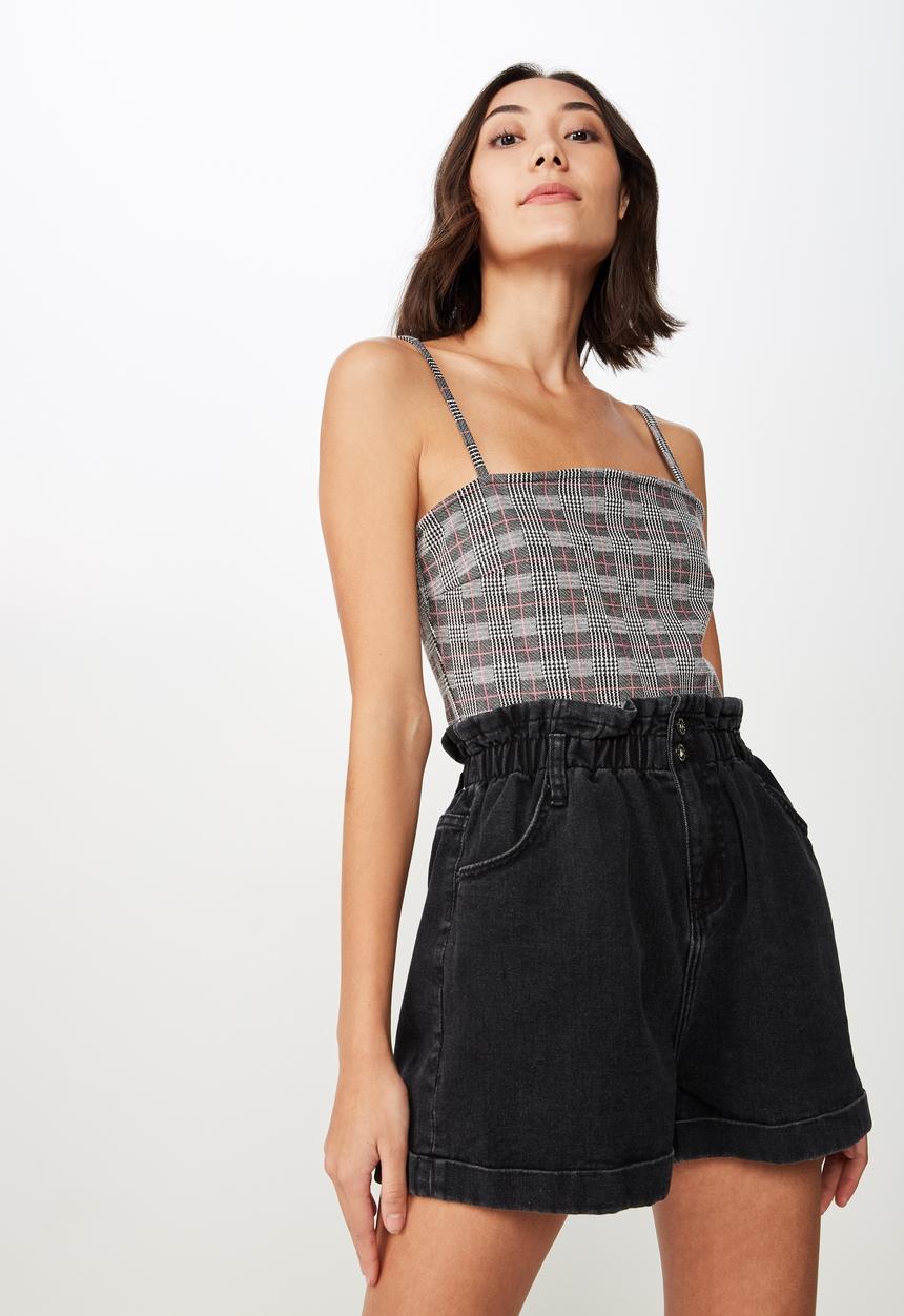 Factorie - Denim paperbag short - black