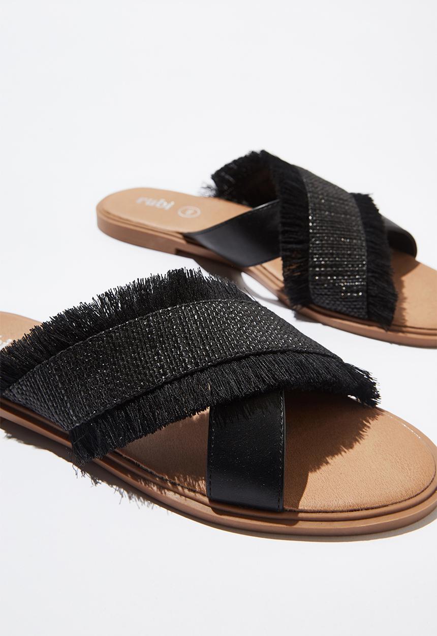 Cotton On - Lola cross over fringe sandal - black