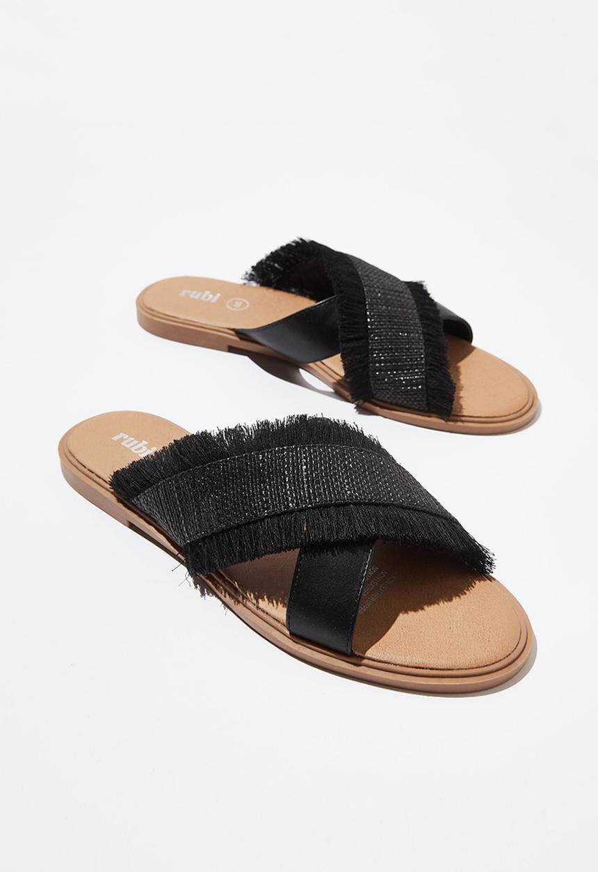 Cotton On - Lola cross over fringe sandal - black