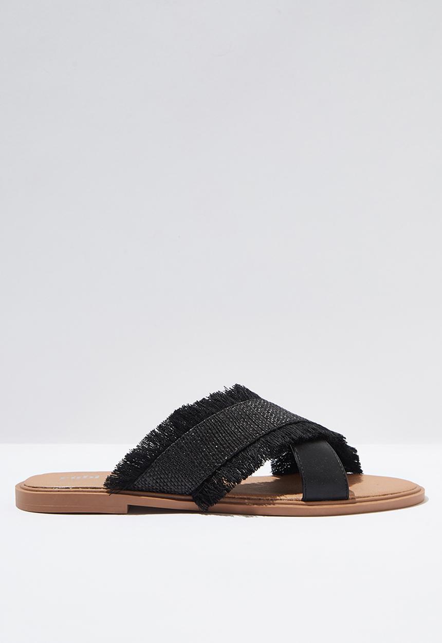 Cotton On - Lola cross over fringe sandal - black