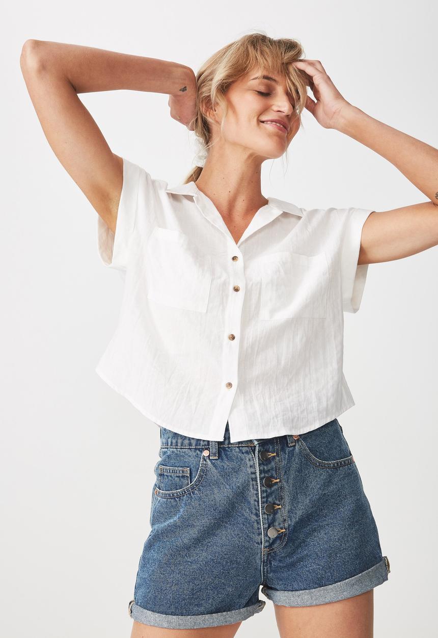 Cotton On - Emily chopped short sleeve shirt  - white