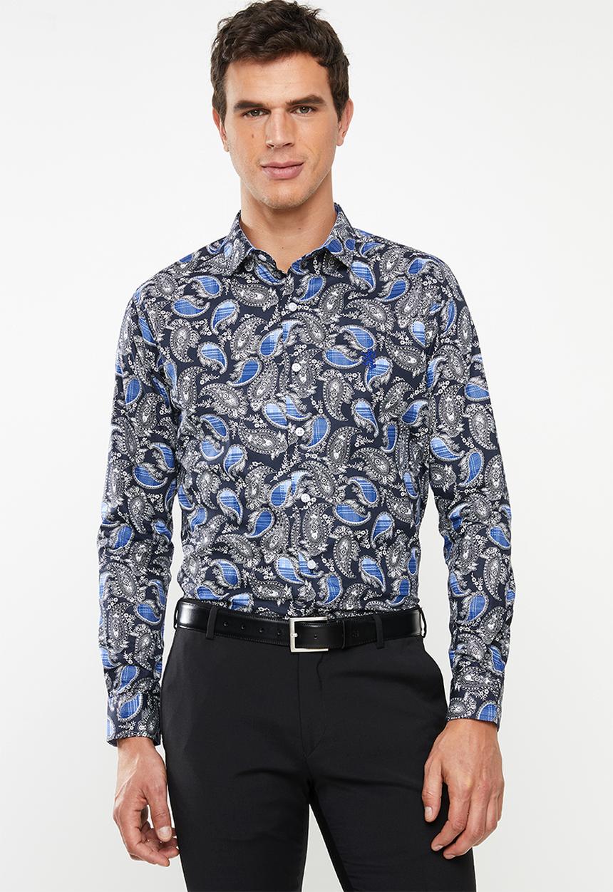 Pringle of Scotland - Barnaby paisley long sleeve styled shirt - blue