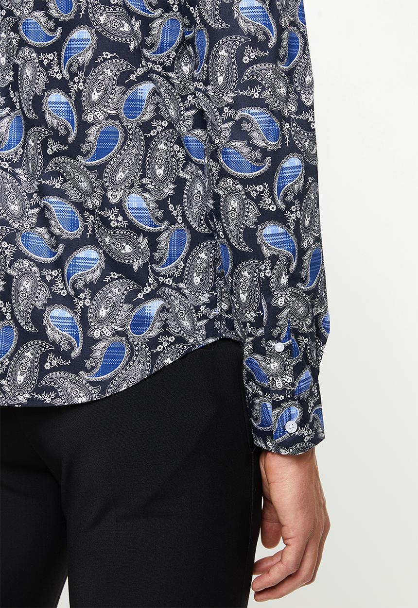 Pringle of Scotland - Barnaby paisley long sleeve styled shirt - blue
