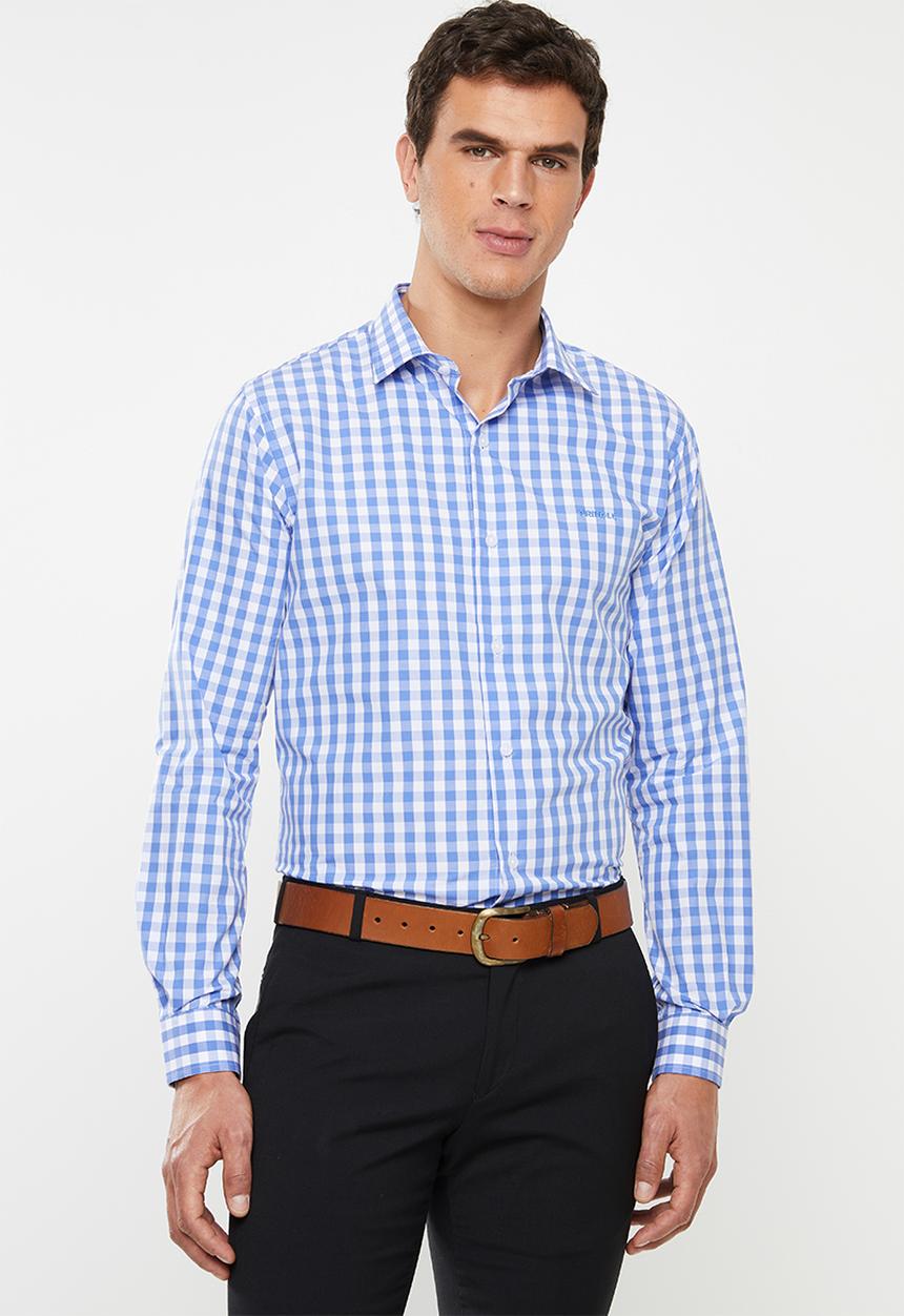 Pringle of Scotland - Fineas tailored short sleeve shirt - blue & white 