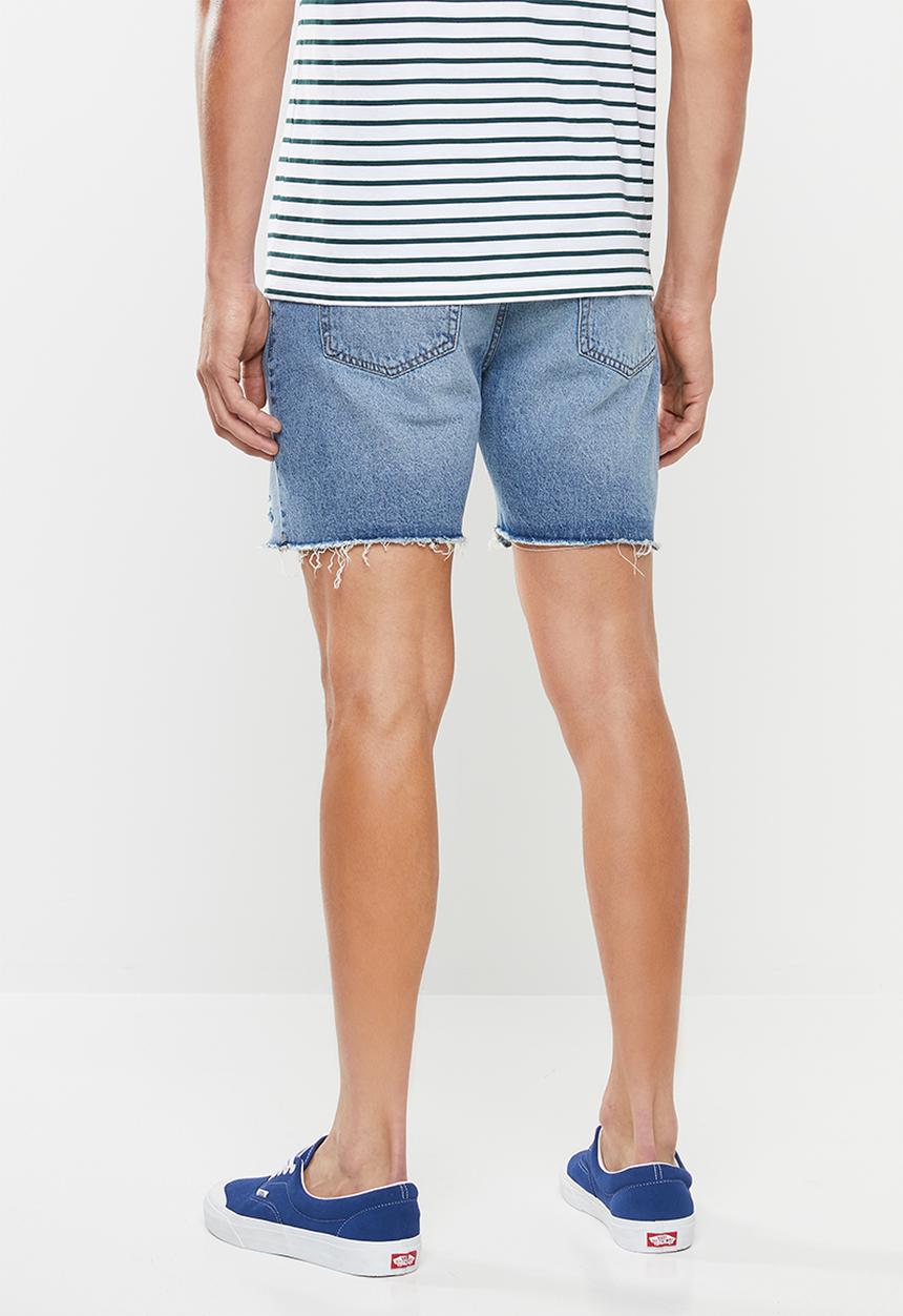 Factorie - Ripped rigid denim short - blue