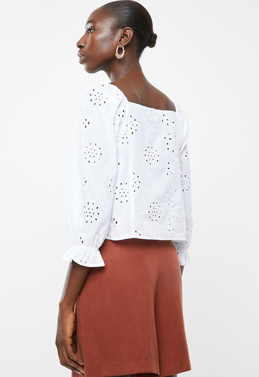 Superbalist - Square neck anglaise blouse - white