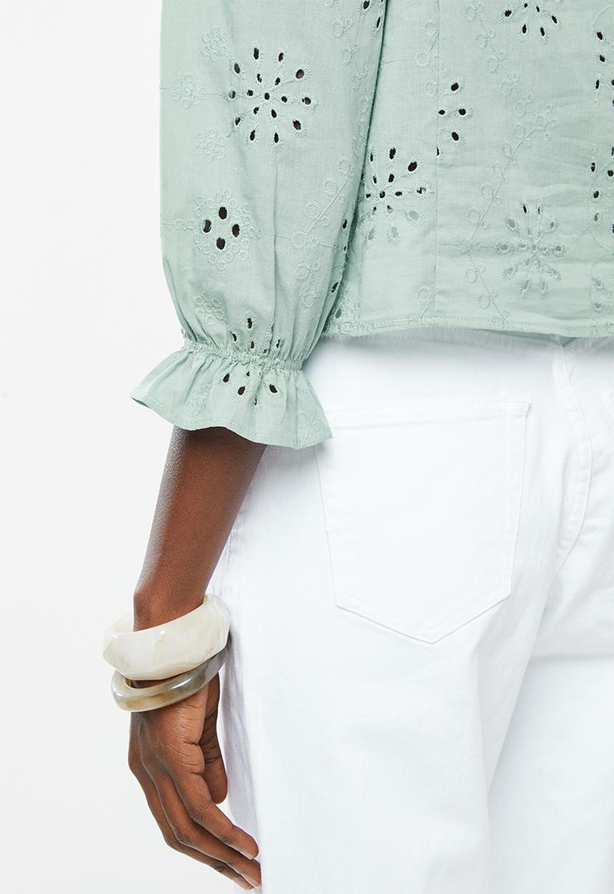 Superbalist - Square neck anglaise blouse - green