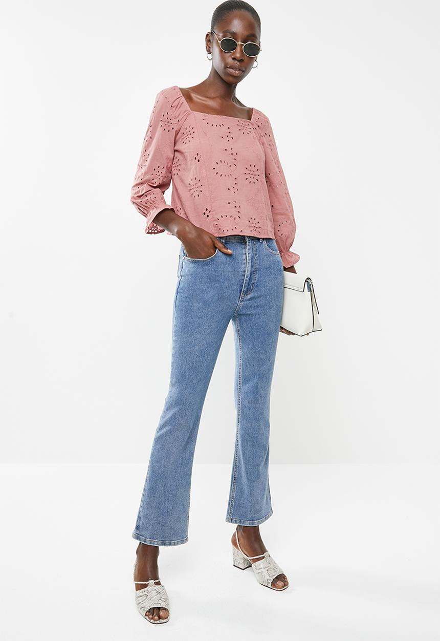 Superbalist - Square neck anglaise blouse - pink