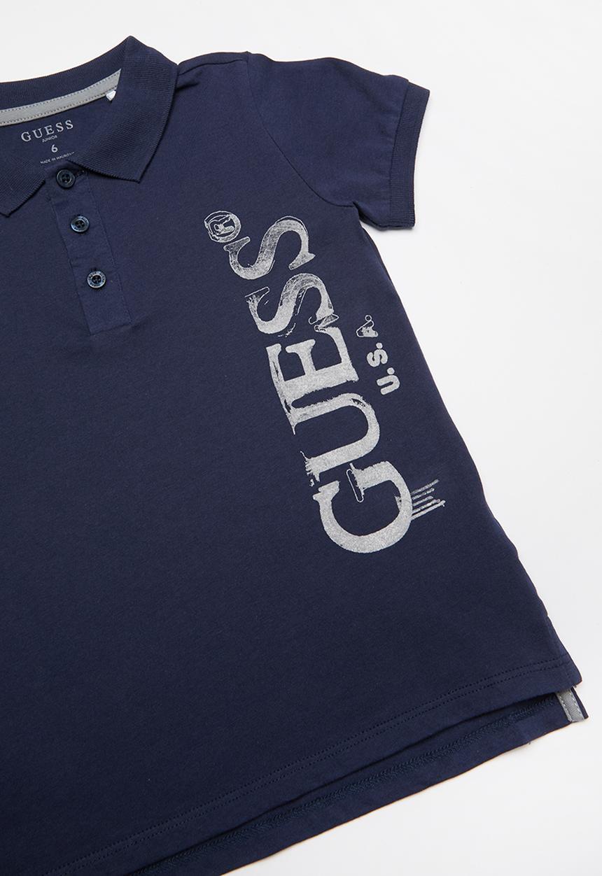 GUESS - Short sleeve sideways guess polo - navy