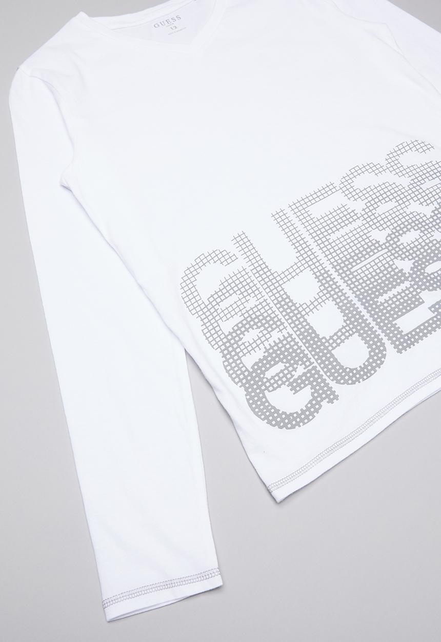 GUESS - Teens long sleeve guess branded V-neck tee - white