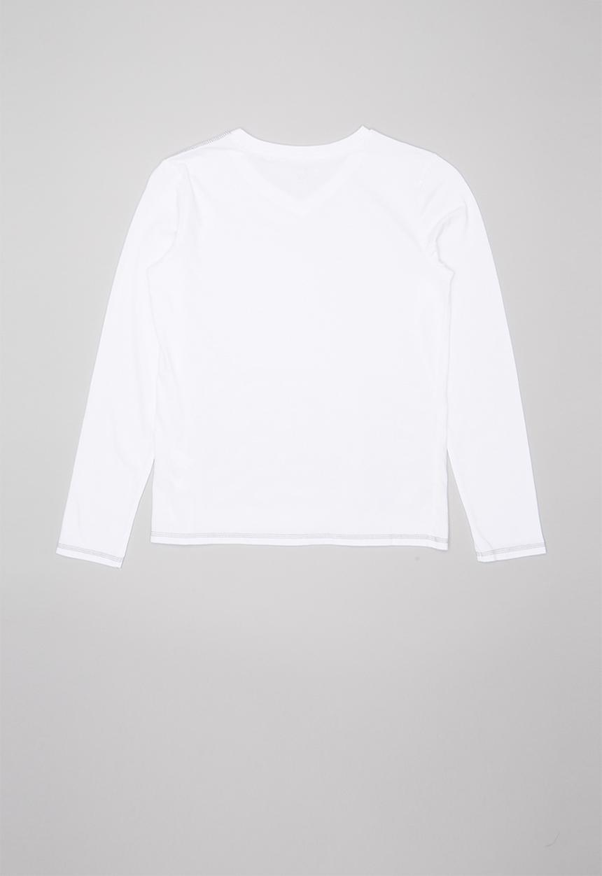 GUESS - Teens long sleeve guess branded V-neck tee - white