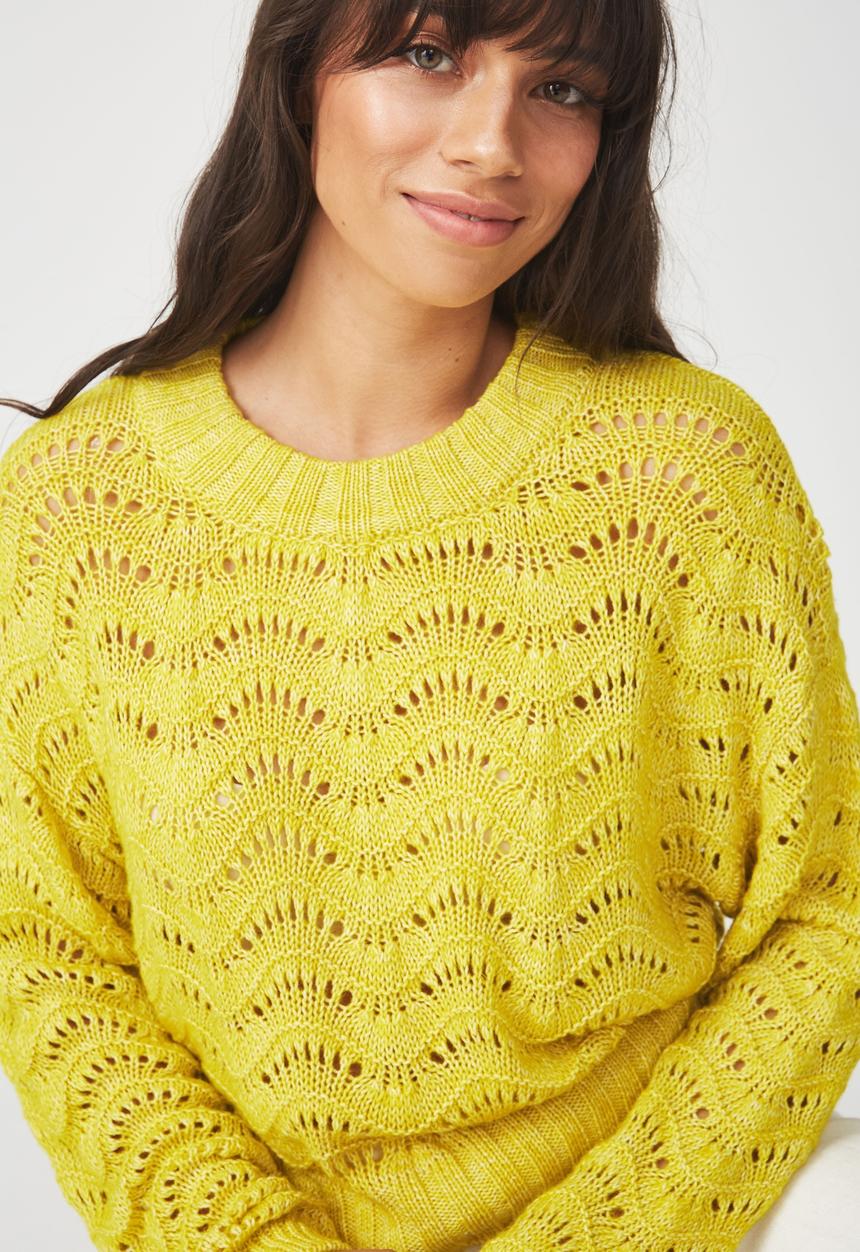 Cotton On - Cropped pointelle pullover  - yellow