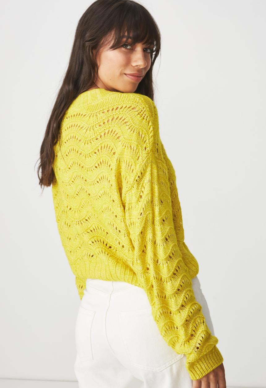 Cotton On - Cropped pointelle pullover  - yellow