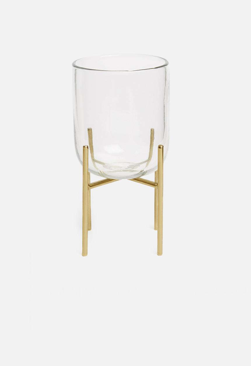 Sixth Floor - Glass vase with iron stand - gold