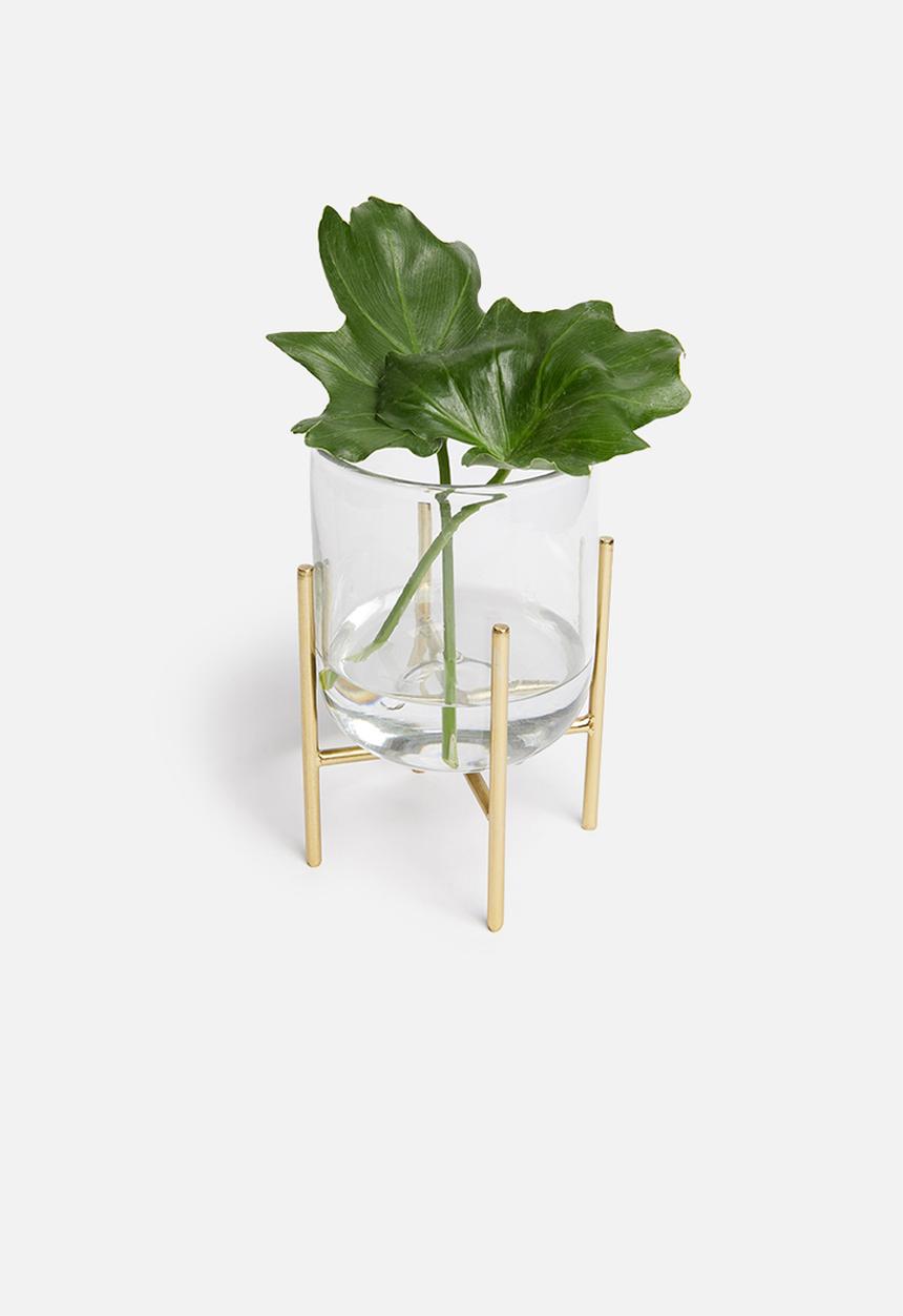 Sixth Floor - Glass vase with iron stand - gold