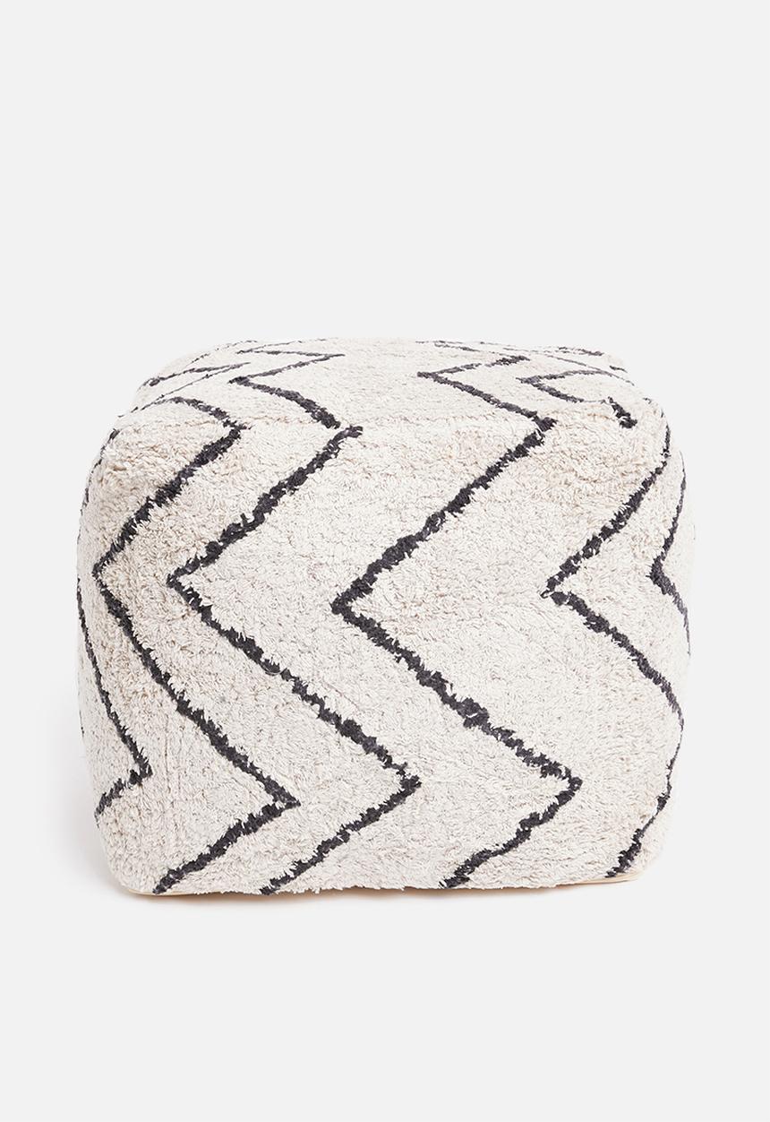 Sixth Floor - Zig zag tufted pouff - white & black