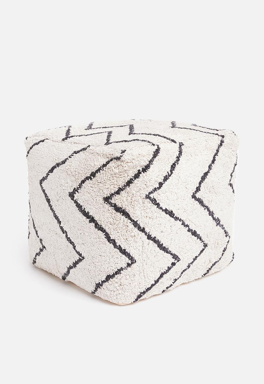 Sixth Floor - Zig zag tufted pouff - white & black