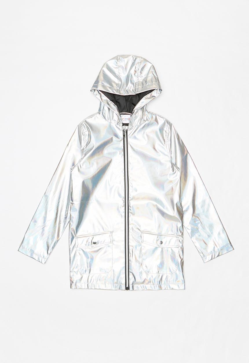 Pop Candy - Girls hooded metallic jacket with silver zip - silver