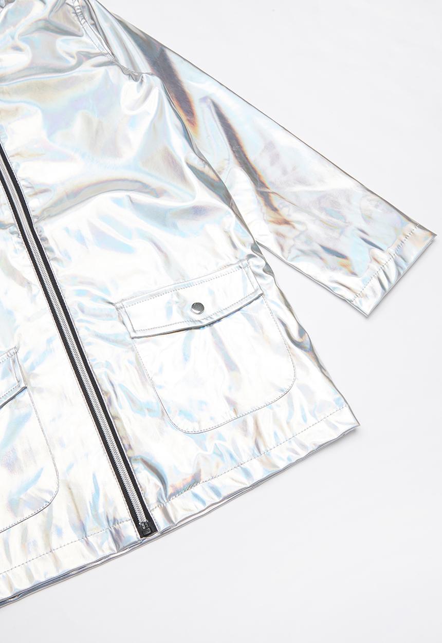 Pop Candy - Girls hooded metallic jacket with silver zip - silver