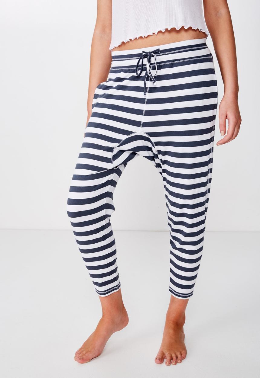 Cotton On - Sleep recovery drop crotch pant  - blue & white