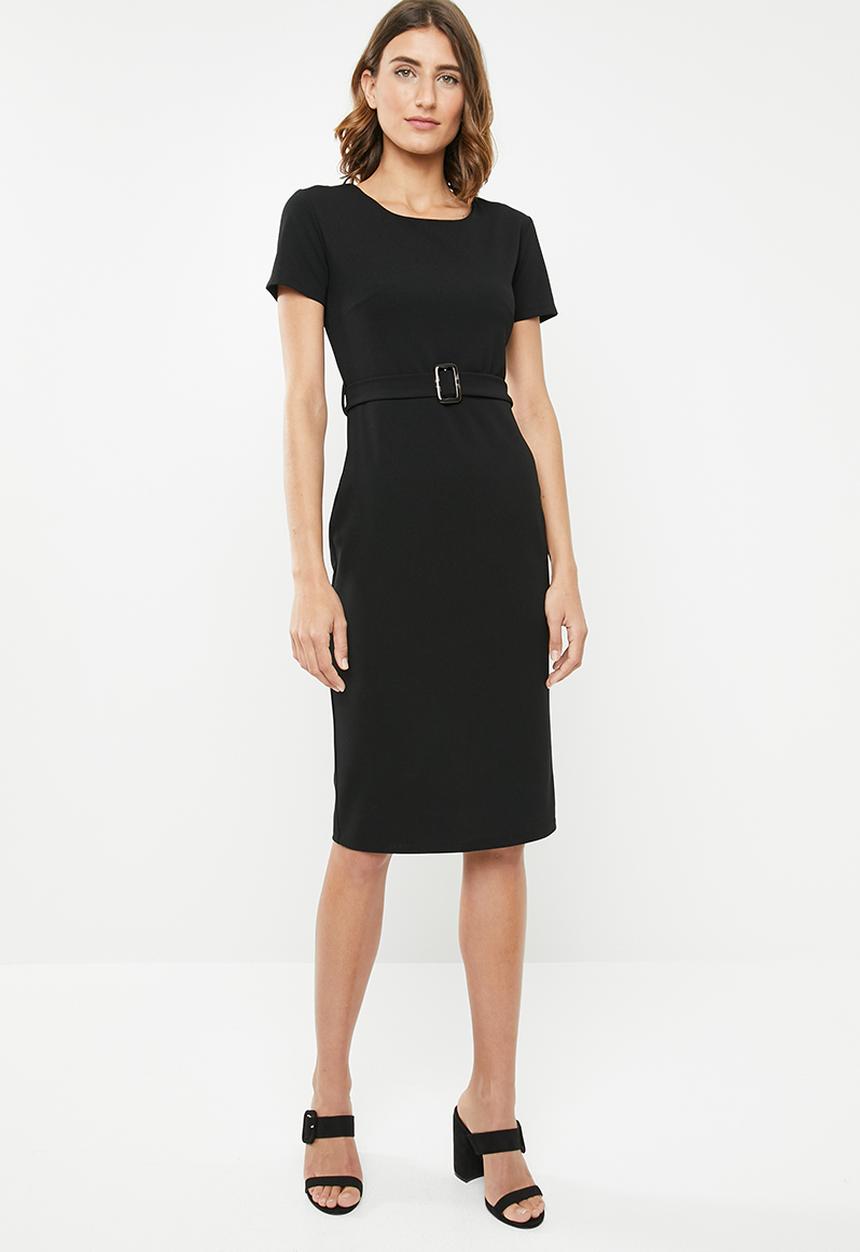 edit - Fitted dress with belt - black