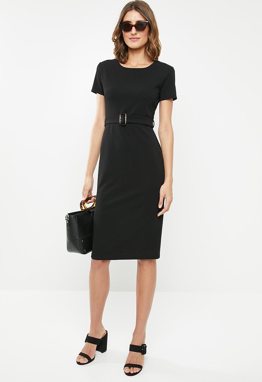 edit - Fitted dress with belt - black
