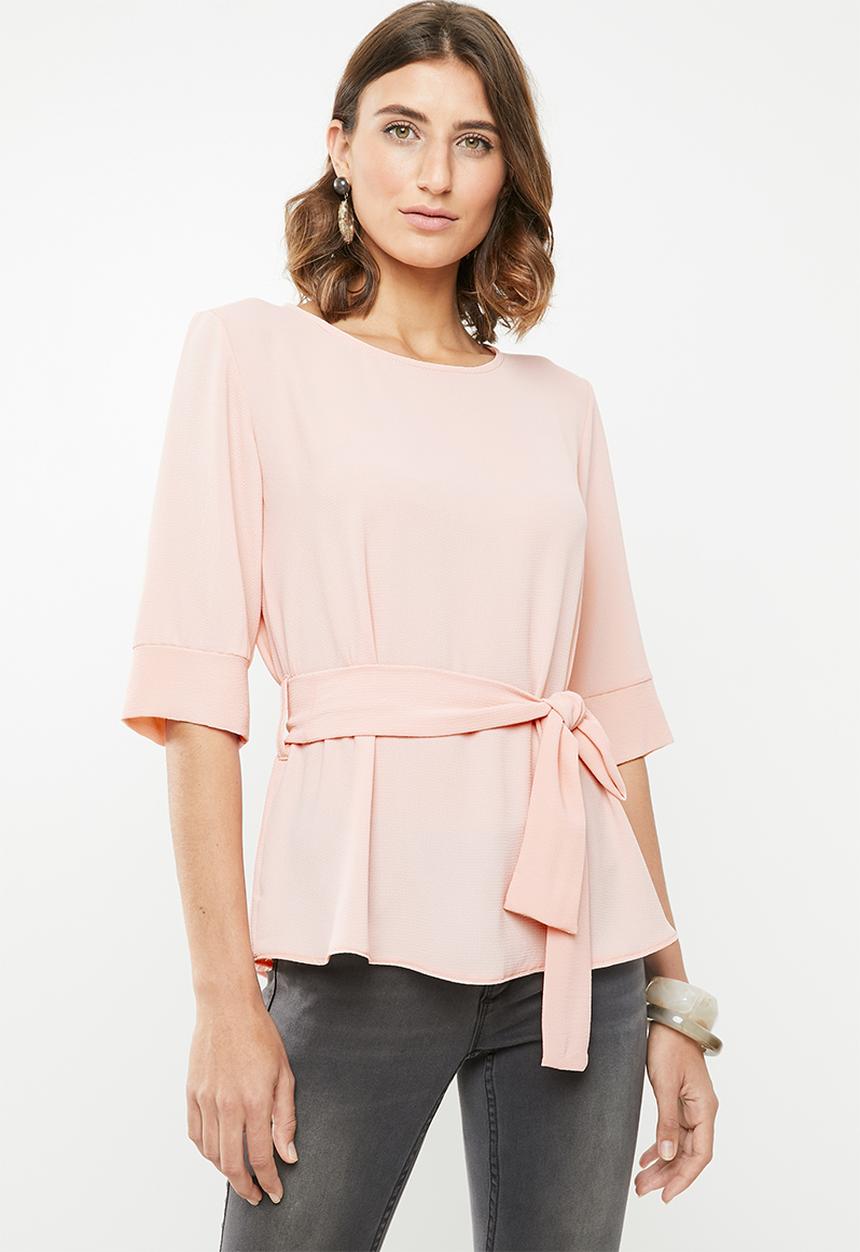 edit - Belted tunic with 3/4 sleeves - pink