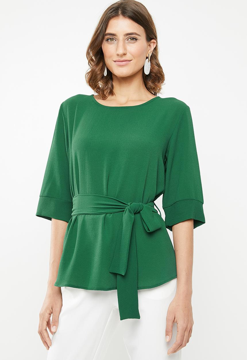 edit - Belted tunic with 3/4 sleeves - green