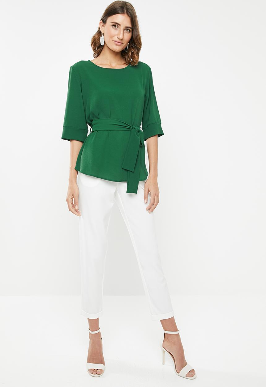 edit - Belted tunic with 3/4 sleeves - green