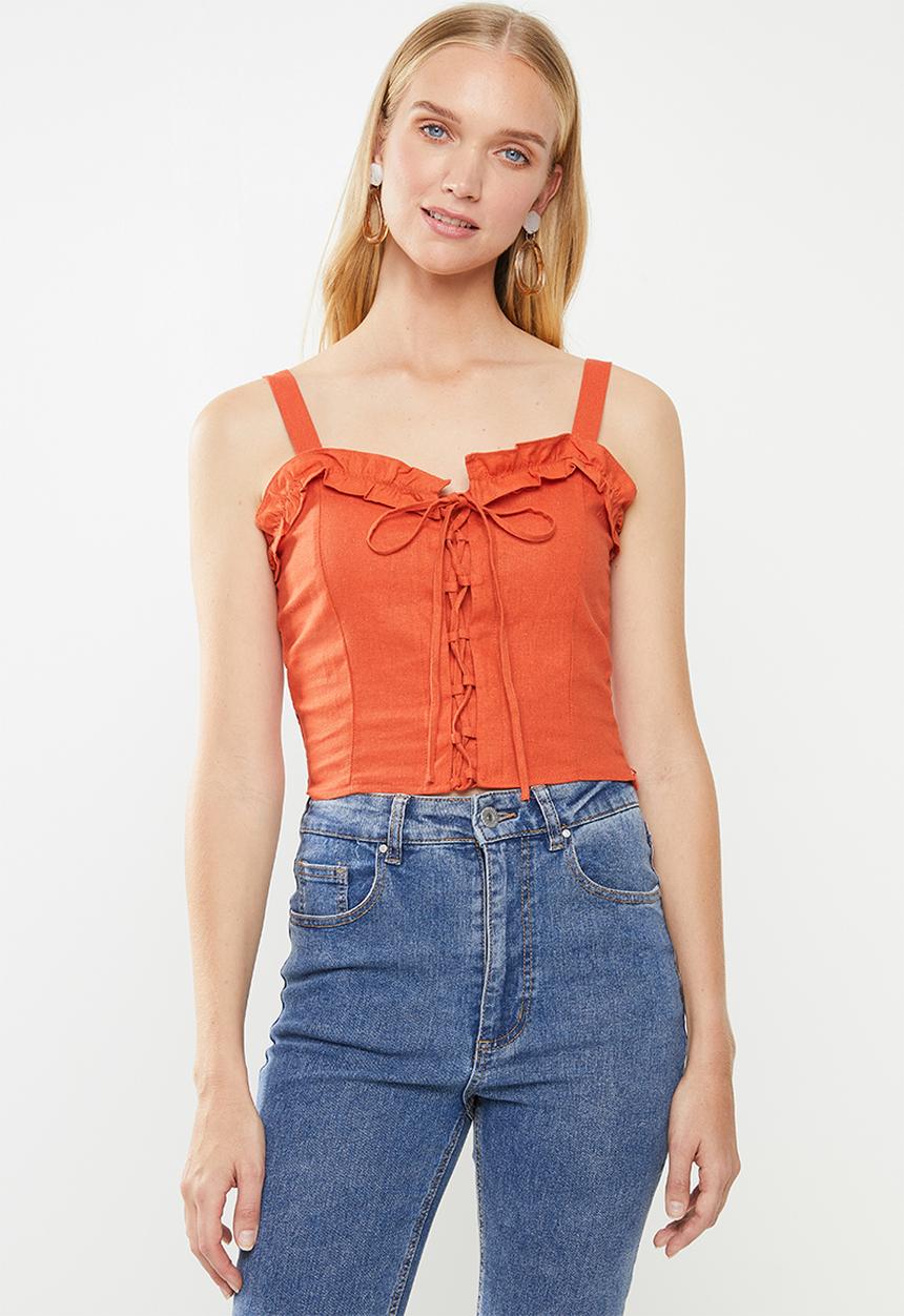 Cotton On - Lizzy lace up top  - orange
