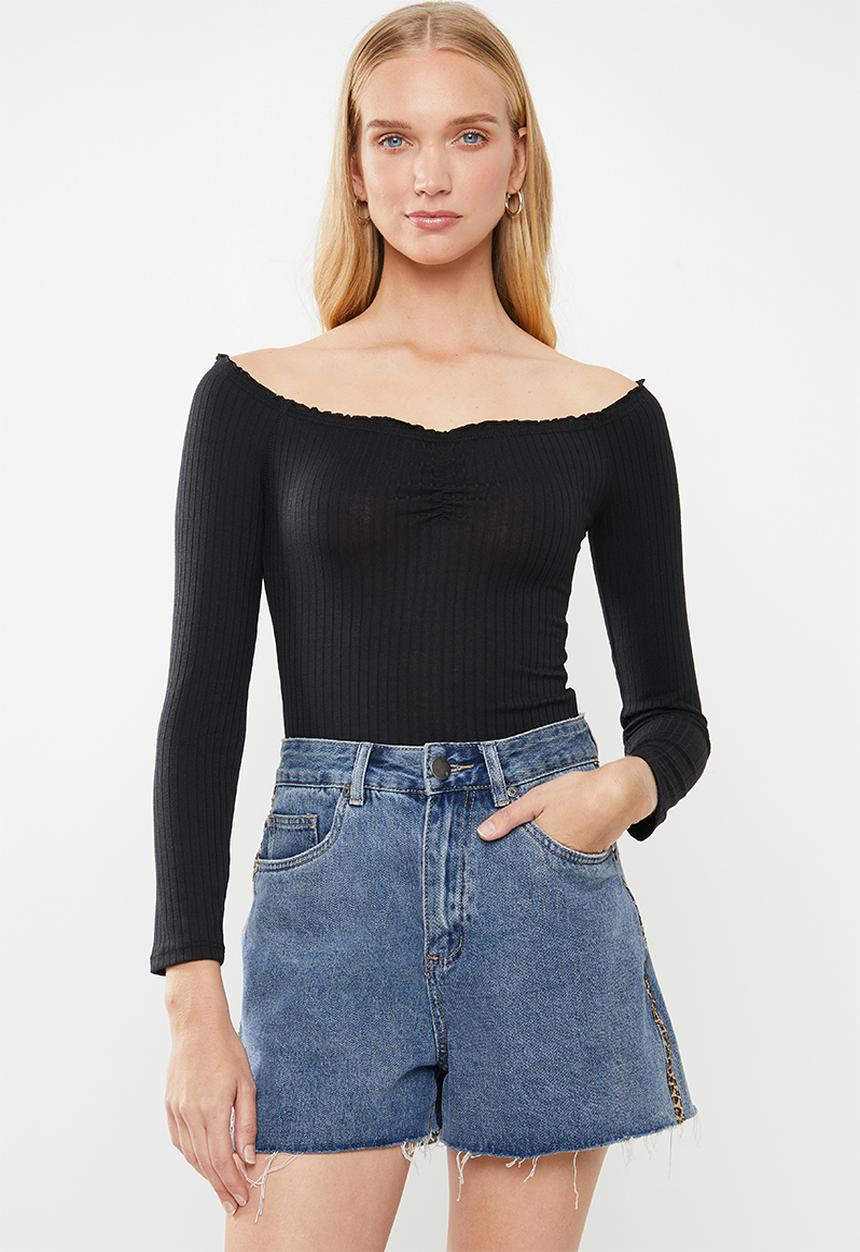 Cotton On - Riley off the shoulder long sleeve bodysuit  - black