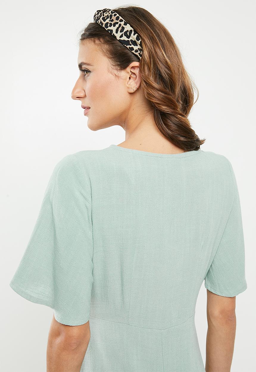 Me&B - Button through linen dress - green