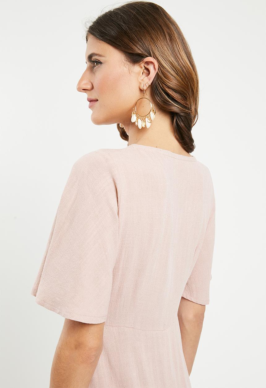 Me&B - Button through linen dress - pink