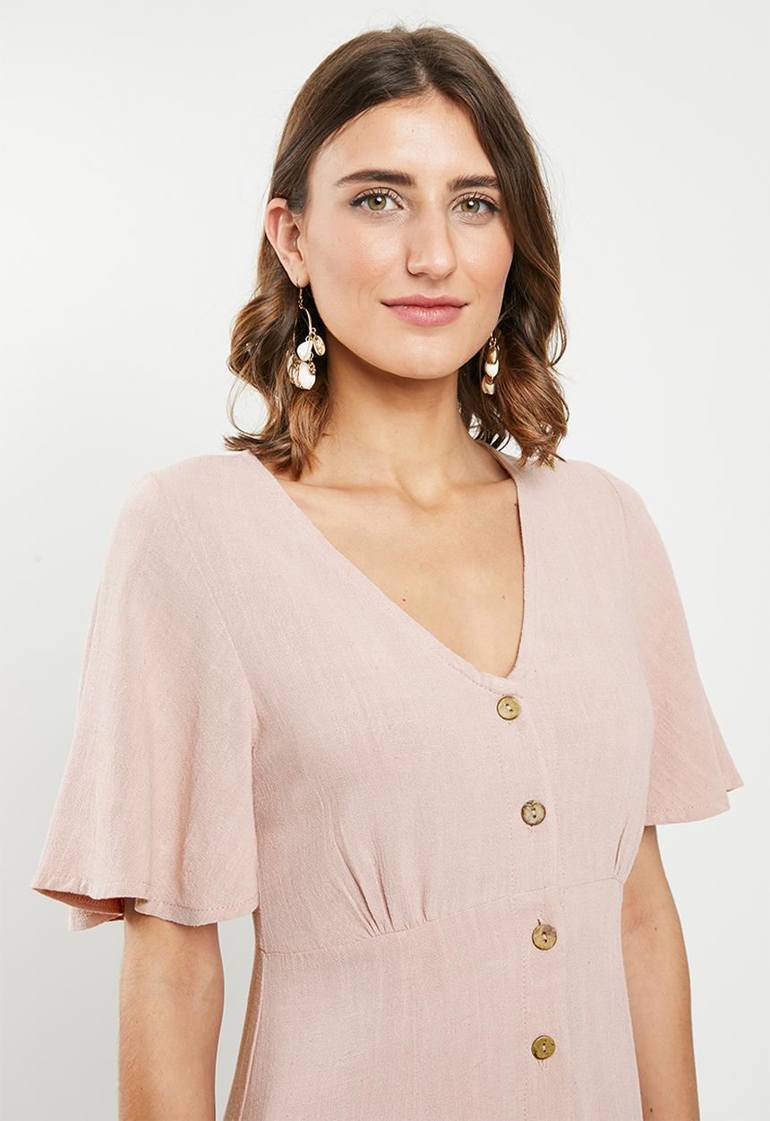 Me&B - Button through linen dress - pink