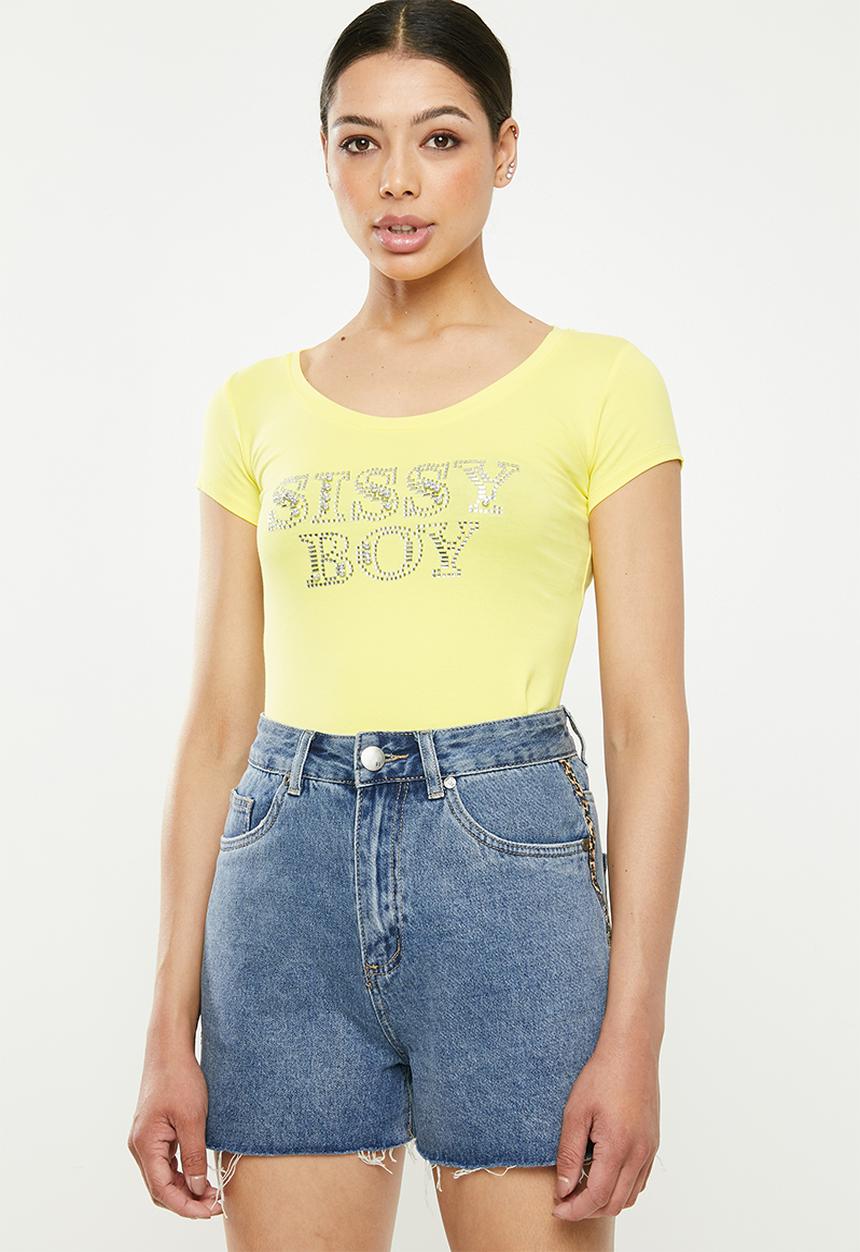 SISSY BOY - Rengo: round neck bling logo tee - yellow