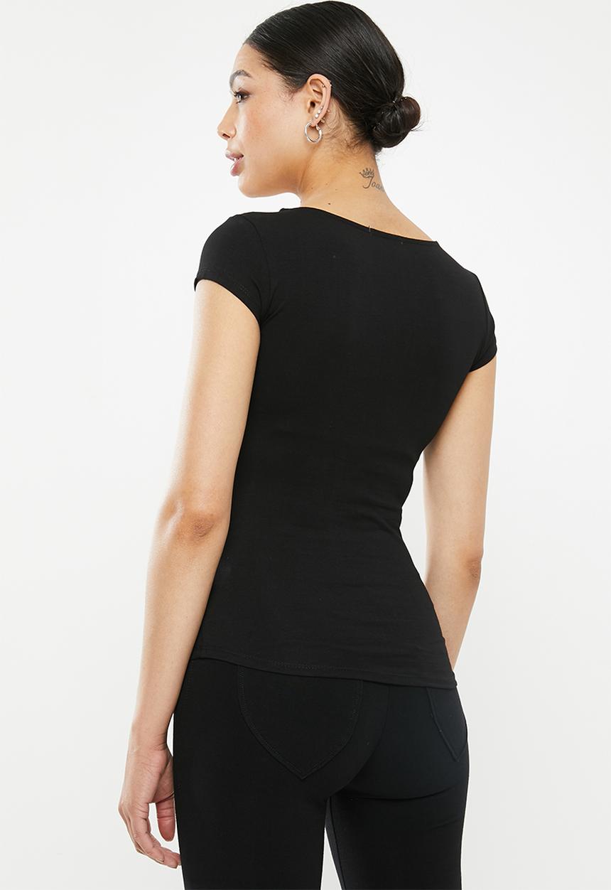 SISSY BOY - Melia: v-neck logo tee with bling trim - black