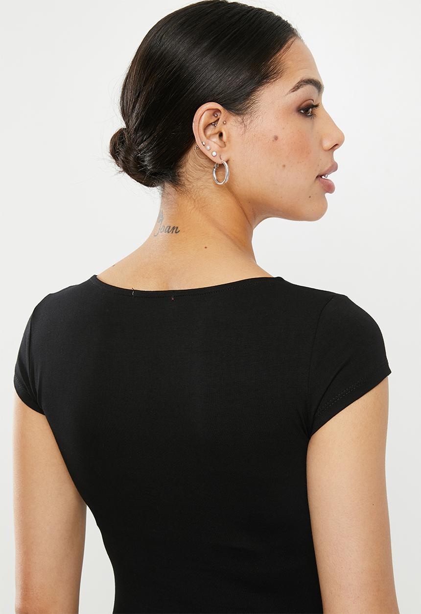 SISSY BOY - Melia: v-neck logo tee with bling trim - black