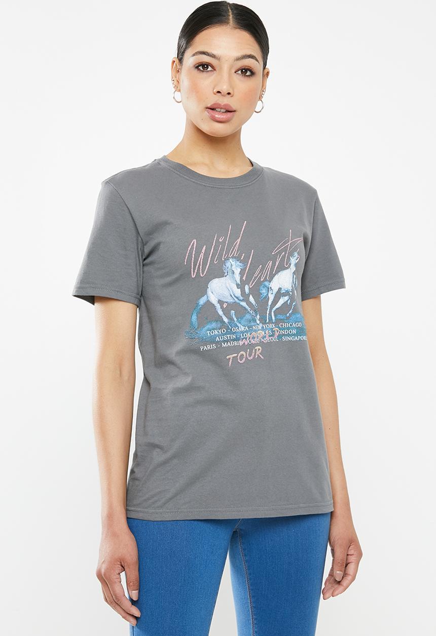Missguided - Wild hearts graphic T-shirt - charcoal