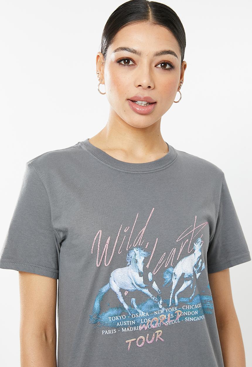 Missguided - Wild hearts graphic T-shirt - charcoal