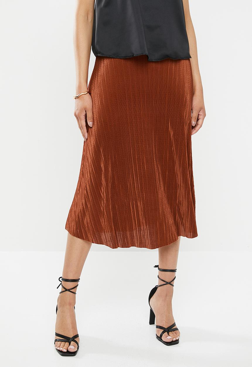 Missguided - Plisse a-line midi skirt - rust