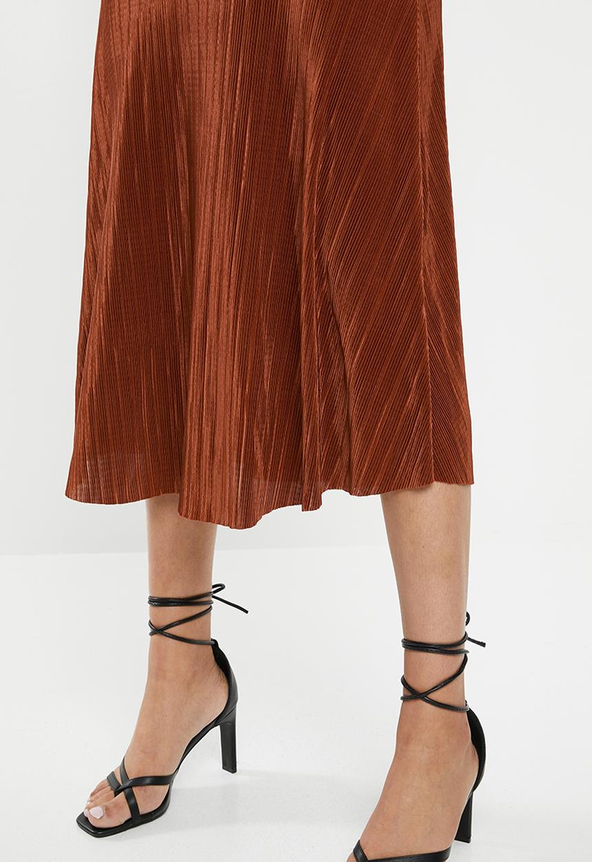 Missguided - Plisse a-line midi skirt - rust